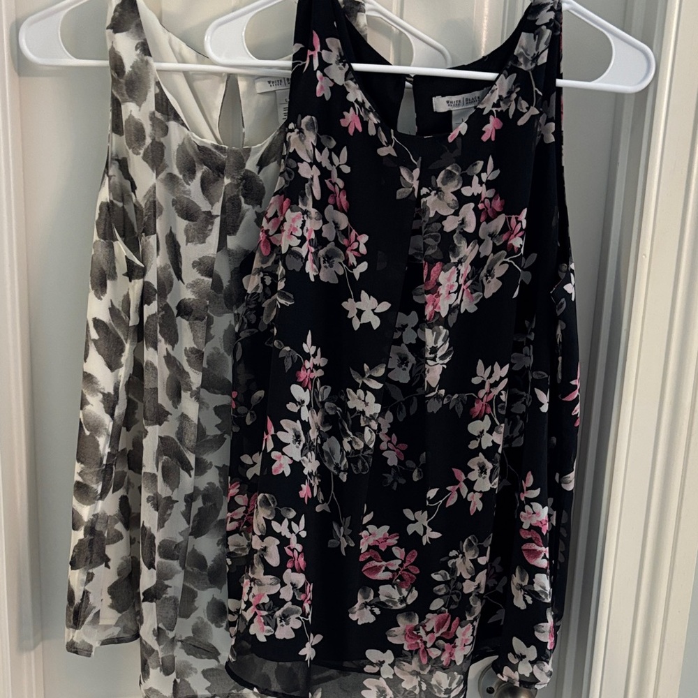 White House Black Market Floral Sleeveless Blouses - Black and White